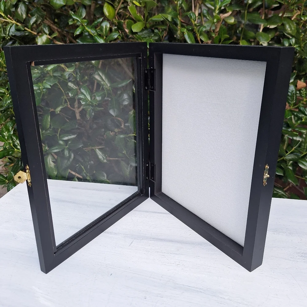 Shadow Display Box with Glass Lid Wood Hinged Framed Box Collectibles Keepsakes - Picture 15 of 16